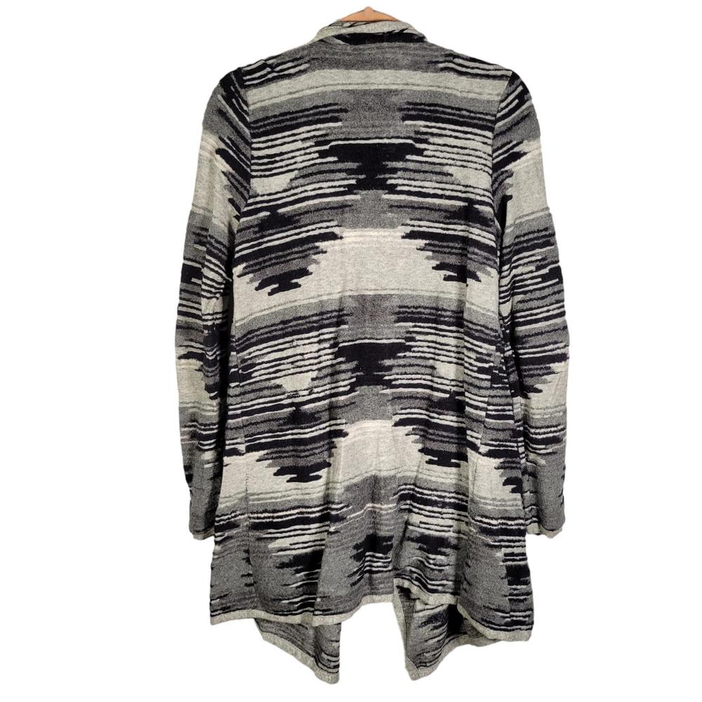 Lucky Brand Gray Black Aztec Waterfall Open Cardigan Sweater Women Size M - Picture 2 of 10